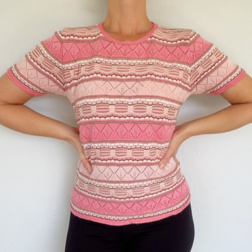 Alfred Dunner Petite blush pink textured knit short sleeve  sweater top large